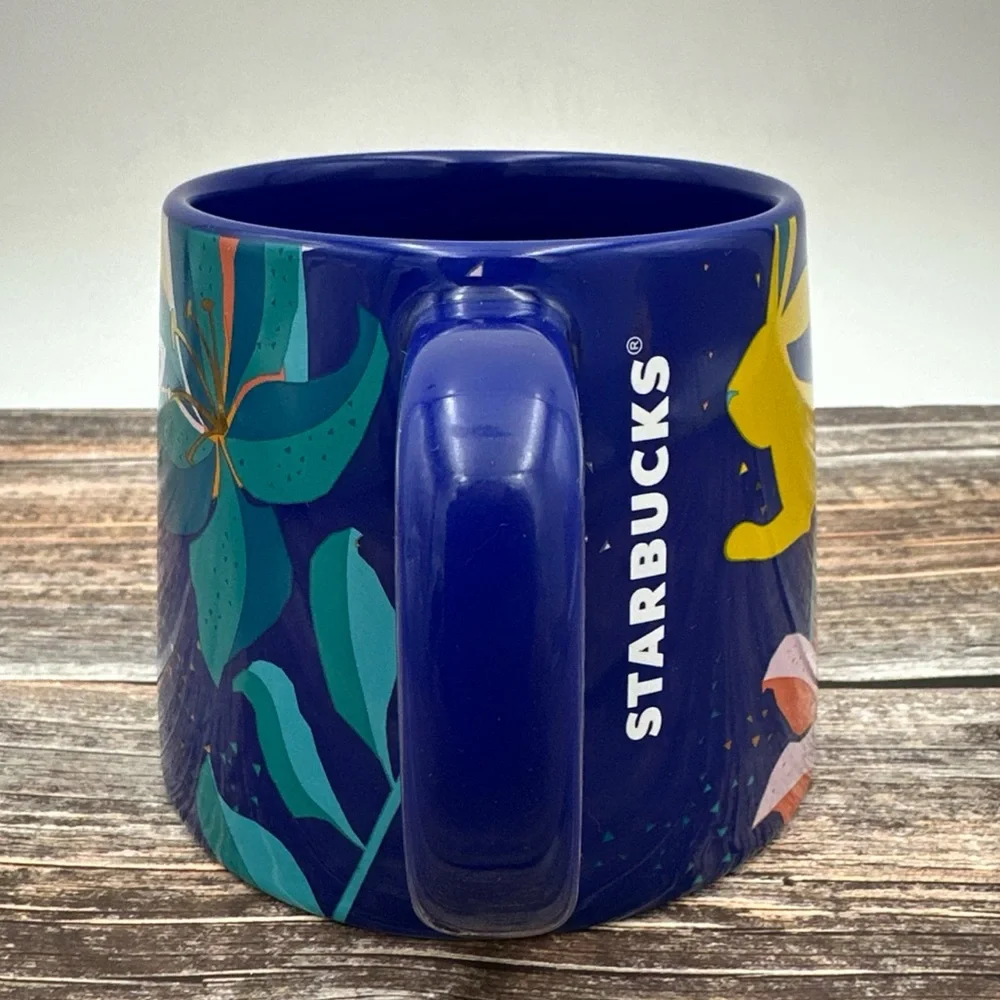 Starbucks Ceramic Bunny Easter Mug Blue Flowers 2020 Coffee Cup Wide Base 14oz